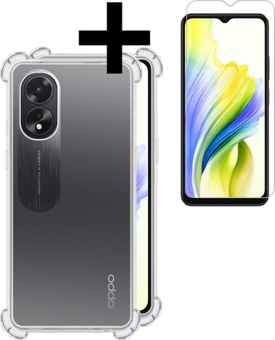 Hoesje - Met Screenprotector - Geschikt voor OPPO A38 - Sterk & Shockproof - Siliconen Case - Back Cover - Telefoon Hoes - Shock Proof - Telefoonhoesjes - Transparant