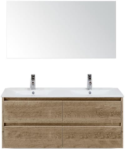 Dante Badmeubelset 120 cm - Natuur Eiken - Keramische Wastafel Wit Enjoy met Spiegel