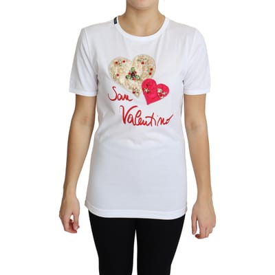 Dolce & Gabbana Dames Witte San Valentino Hart Kristallen T-shirt Top