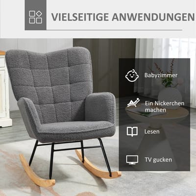 Schommelstoel Fauteuil - Beklede Relaxstoel Met Armleuningen En Houten Schommelbasis - Voor Woonkamer En Slaapkamer - Donkergrijs