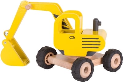 GOKI Houten voertuig - Graafmachine - 20X17X25Cm - Rubberen Banden - 3 Jaar