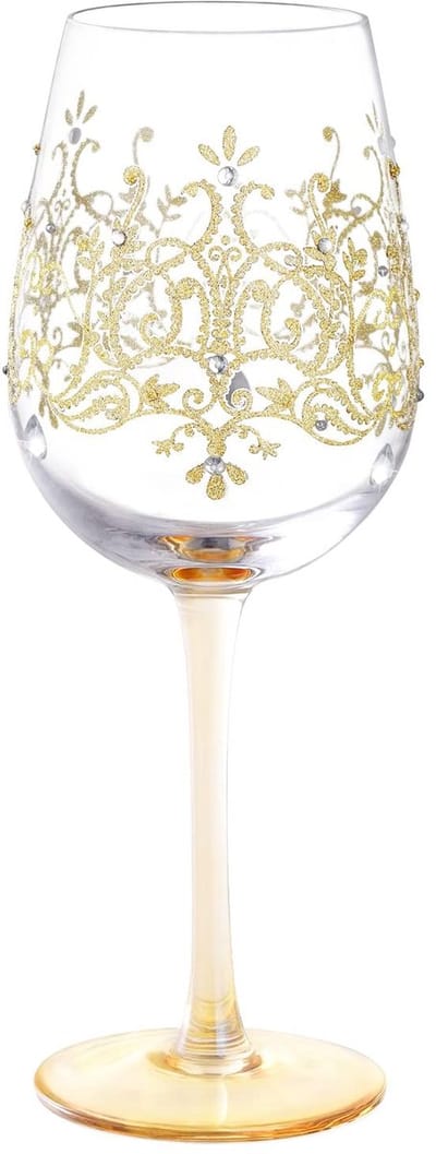 Dailygoods- Wijnglas Gouden Kroon - Handgeschilderd - 15 oz - Ambachtelijk - Milieuvriendelijk - Voedselveilige verf - Decoratief Glas