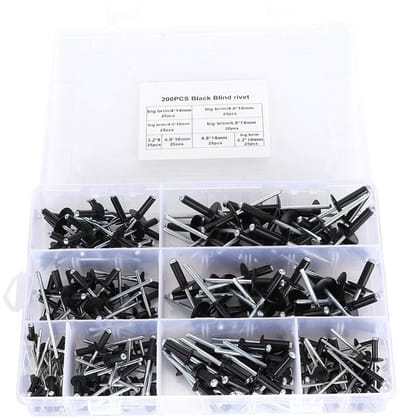 Dailygoods- Blindklinknagels 200 Stuks - Zwarte Aluminium