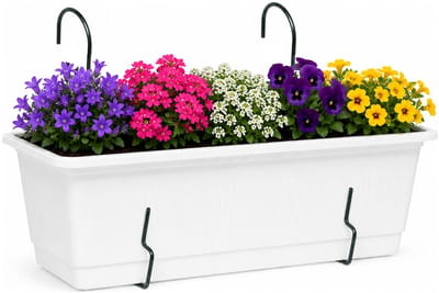 Geli Plantenbak Balcony - wit - met metalen ophangbeugels - 40 x 18 x 15 cm - hard kunststof - langwerpig -