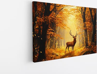 Saammp Canvas Schilderij - Hert in bos - Abstract - Dieren - 45x30 - Foto op canvas - Wanddecoratie - Muurdecoratie Woonkamer - Slaapkamer decoratie - Canvas Print