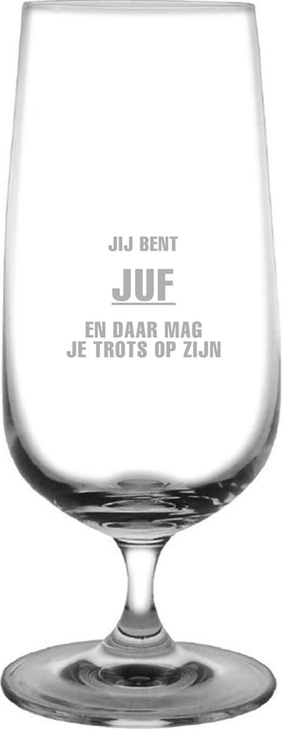 Gegraveerde bierglas op voet 41cl Jij bent Juf en daar mag je trots op zijn