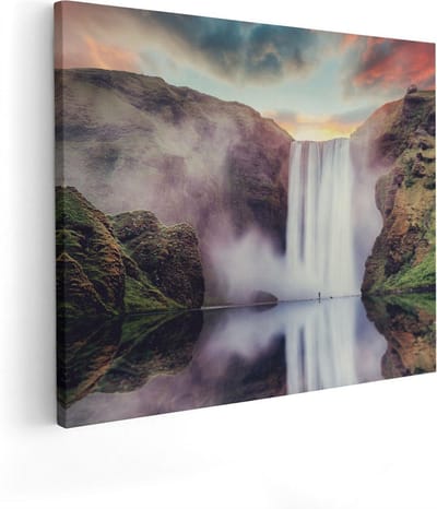 Artaza Canvas Schilderij IJsland - 50x40 cm - Wanddecoratie Waterval - Muurdecoratie Landschap - Schilderijen Op Canvas Natuur