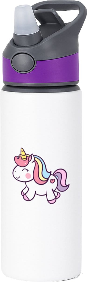 Hacebo® - Eenhoorn waterfles met rietje paars - Unicorn - Dieren liefhebbers - Fantasie dier - paarden - water fles - 650ML