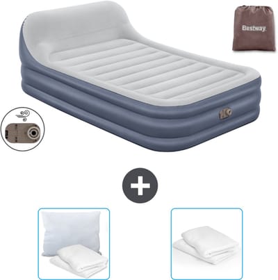 Bestway luchtbed - 2-Persoons - 152 x 226 x 46 cm - Grijs - Inclusief pomp - Kussen en Kussenbeschermer