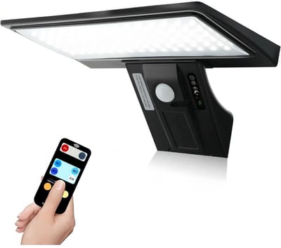 GELLDG Buitenlamp op zonne-energie — 1 stuk — 90 leds — Ultraheldere sensorlamp op zonne-energie — Beveiligingswandlamp — 4 standen - Instelbare kleurtemperatuur — Waterdichte tuinwandlamp - Inclusief montagemateriaal & afstandsbediening