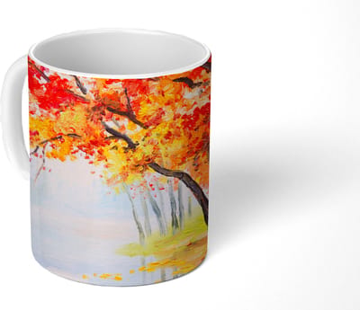Mok - Koffiemok - Schilderij - Herfst - Bomen - Water - Olieverf - Mokken - 350 ML - Beker - Koffiemokken - Theemok