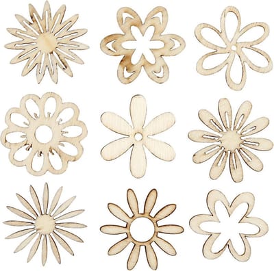 Hout decoratie, bloemen, afm 28 mm, 45 stuk/ 1 doos