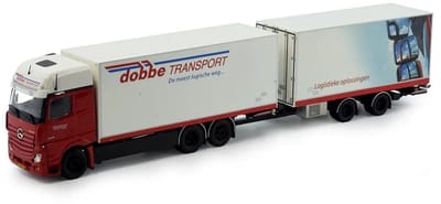 Mercedes-Benz Bigspace Mirrorcam 6x2 + 2-axle Tilt Trailer 'Dobbe Transport' - 1:50 - Tekno
