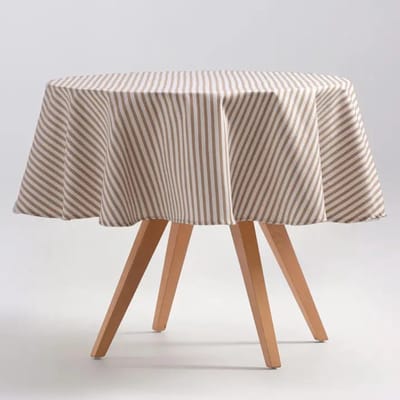 GAMUSI Rond vlekbestendig gestreept katoenen tafelkleed Arenza - OEKO-TEX 0- 155 x 155 cm - Taupe