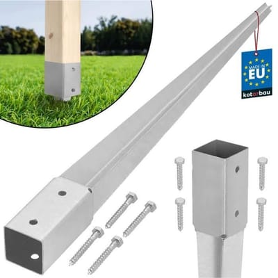 KOTARBAU® Paalhouder met Punt, Paalvoet, Verzinkt Staal, 60 cm, Zilver, 46 x 46 mm, Puntpaalhouder, Paalhouder voor Schutting, Tuinpalen Hout Inslag, Duurzaam
