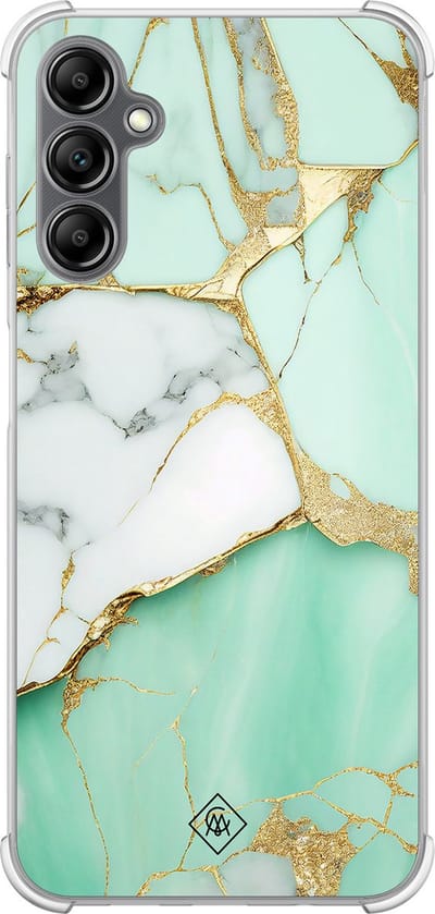 Casimoda® hoesje - Geschikt voor Samsung Galaxy A14 5G - Marmer Mintgroen - Shockproof case - Extra sterk - TPU/polycarbonaat - Mint, Transparant