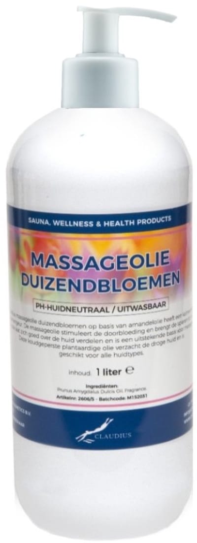 Massageolie Duizendbloemen 1 liter met witte pomp - 100% natuurlijk - biologisch en koud geperst