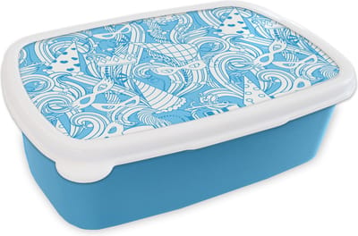 Broodtrommel Blauw - Lunchbox - Brooddoos - Patronen - Carnaval - Masker - 18x12x6 cm - Kinderen - Jongen