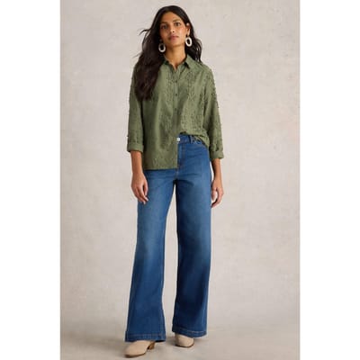 White Stuff Sophie Embroidered Shirt Dusty Green Maat: 8 | Longsleeves Outlet | Dames | Groen