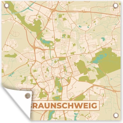 Tuin poster Braunschweg - Plattegrond - Kaart - Vintage - Stadskaart - 200x200 cm - Tuindoek