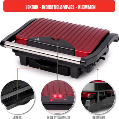 RONN® Tosti-ijzers - Tosti Apparaat - Tosti Ijzer - Zwart/Rood - 28cm x 33cm x 12cm
