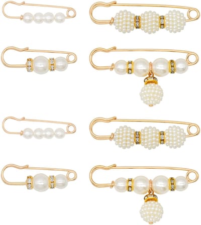 Broches voor dames, 8 stuks, kunstmatige parelbroche, modieuze decoratieve pinnen, sweater, sjaalspeld, veiligheidsspelden, jurk, vest, clips, manchetknoop, taille, broekspanner voor vrouwen