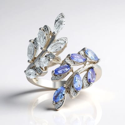 Cavill - Zilveren Ring met 1,803 Karaat Marquise Witte Topaas en Tanzaniet - Elegante Sieraden Dames - Uniek Design met Zirkonia - 925 Sterling Zilver