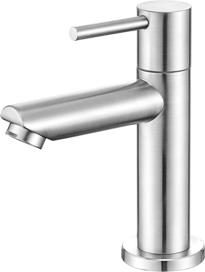 Anycee Max Koudwater wastafelkraan - Badkamer - Wastafel kraan - Geborsteld RVS - Toiletkraan - Mengkraan - Koud Badkamerkraan - Waterbesparend - Zilver