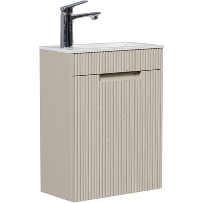 Badplaats Toiletmeubel Thermis 40 x 22 cm – Beige – Fonteinmeubel met Witte Wastafel