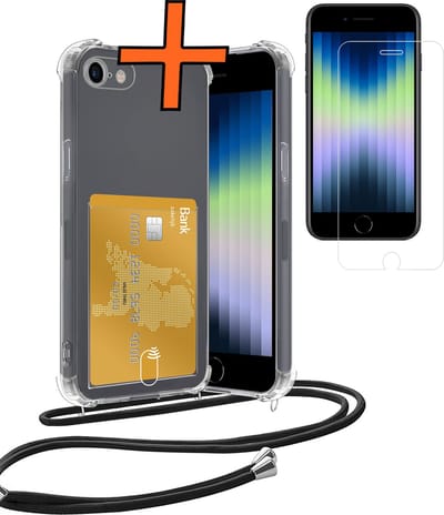 Hoesje Geschikt voor iPhone 7 Hoesje Met Telefoonketting Pasjeshouder Shockproof Case Met Screenprotector Koord - Hoesje Geschikt voor iPhone 7 Hoes Met Kaarthouder - Transparant