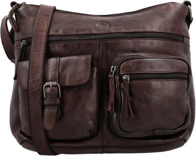 Hide & Stitches Paint Rock Crossbody Schoudertas met Handige Ritsvakken - Leren Dames Tas - Donkerbruin
