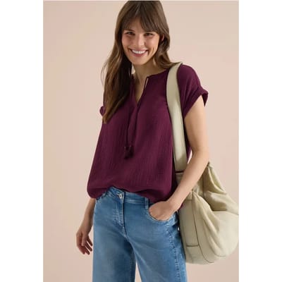 Blouse met gespleten hals in mousseline
