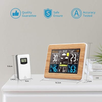 Draadloos Weerstation - met Buitensensor - DCF-Radioklok - Digitaal Kleurendisplay - Weersvoorspelling - Temperatuur - Luchtvochtigheidsalarm Binnen