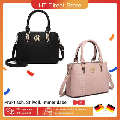 KONO Miss Lulu Womenhandtas, Lychee Patroon Medium Handvat Tas, Hoge Kwaliteit Gebreide Elegante Schoudertas zwart