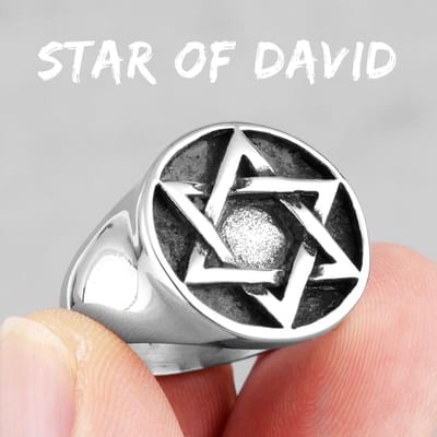 Jodendom Hexagram Davidster Roestvrij Staal Herenringen Religie voor Mannelijke Vriend Biker Sieraden Creativiteit Cadeau 11 white