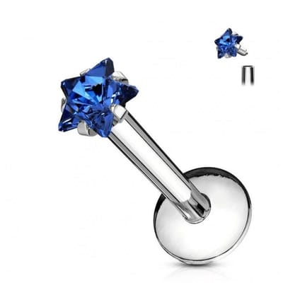 Aramat Jewels | Piercings | RVS Ster Helix Piercing met Zirkonia 8x1.2mm - Tragus Labret | Blauw / 3mm | |3mm | Staal | Volwassenen | Verkleurd niet