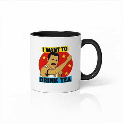 Witte & Zwarte Mok 330ml – “I Want to Drink Tea” Grappige Freddie Parodie Mok – Popcultuur Humor Cadeau – Keramische Thee- en Koffiemok