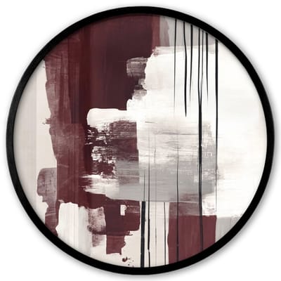 Poster in lijst Rond - Fotolijst 40x40 cm - Posters - Penseelstreken - Abstract - Lijnen - Rood - Ronde posterlijst zwart - Decoratie - Wanddecoratie woonkamer - Muurdecoratie slaapkamer
