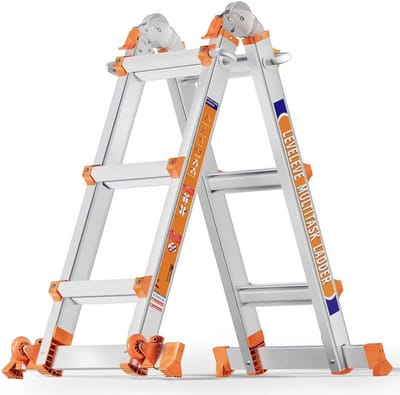 Ladder met 3 treden - Steiger ladder - Veilig klussen - Multi-positie functie - 335 cm maximaal - Zilver