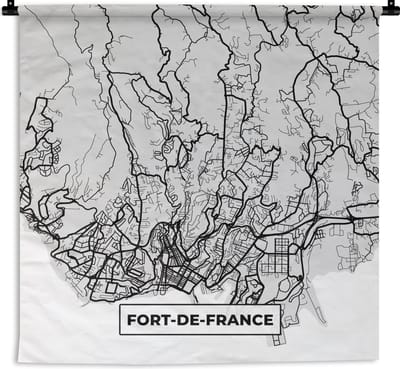 Wandkleed - Wanddoek - Kaart - Stadskaart - Frankrijk - Fort-de-France - Plattegrond - 180x180 cm - Wandtapijt