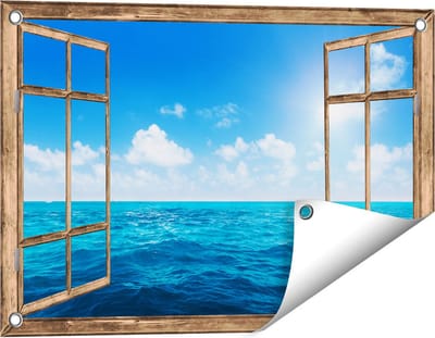 Gards Tuinposter Doorkijk Water Midden op Zee met Zonneschijn - 60x40 cm - Tuindoek - Tuindecoratie - Wanddecoratie buiten - Tuinschilderij