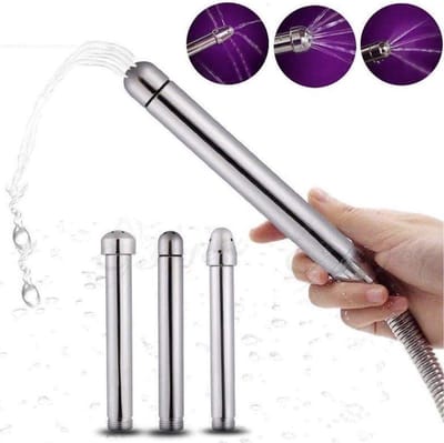 Anaal douche - Anale & Vaginale cleaner - Anaaldouche - Geschikt voor anaal en vaginaal gebruik - Te gebruiken met glijmiddel - Anaal spoelen - Douchekop - 3 Opzetstukken - Klysma - Darmreiniging - Anaal spoelen - Aluminium - Metaal