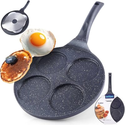 Oogpan Ø 27 cm - Spiegelei-pan voor 4 Eieren en Crêpepan met Anti-aanbaklaag voor Gas en Inductie