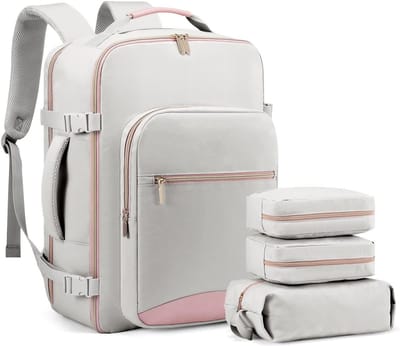Wishdor 40L Dames Reistas Rugzak - Inclusief 3 Packing Cubes - 180 Graden Kofferopening - 17.3 Inch Laptopvak - Handbagage - Grijs