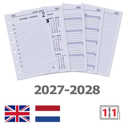 Kalpa 6231-27-28 125 x 80 mm Pocket 6 Ringband Vulling 1 Dag per Pagina NL EN 2027 2028