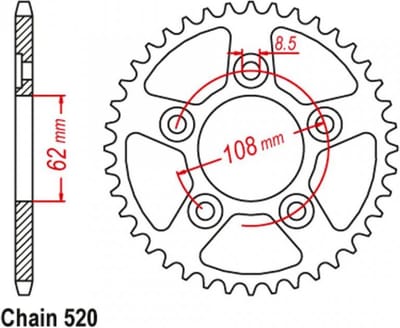 Couronne de transmission Sifam pour Moto Cagiva 125 Mito Ev 1995 à 1999 41 dents pas 520 Ø62mm Neuf
