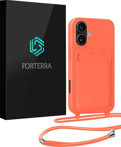 Hoesje Geschikt voor iPhone 17 Pashouder Case Siliconen Hoes Met Koord - Hoes Geschikt voor iPhone 17 Met Telefoonkoord Hoesje Back Cover Met Pasjeshouder - Papaya