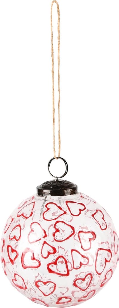Dekoratief | Hanger bal 'Red Hearts', transparant, glas, 9x9x10cm | A248057