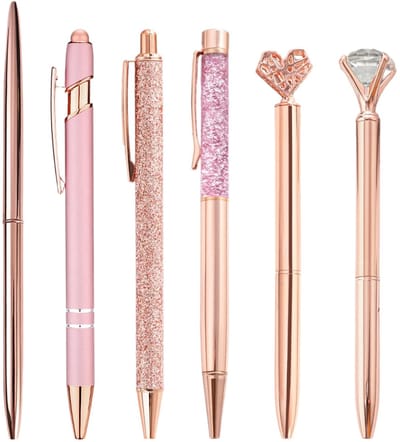 Dailygoods- Strass-balpen Set van 6 - Vlot schrijven - Comfortabele greep - Valbestendig - Duurzaam - Metalen uitvoering - Balpennen