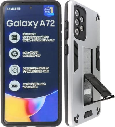 Hoesje met Magnetic Stand Hard Case Geschikt voor de Samsung Galaxy A72 5G - Stand Shockproof Telefoonhoesje - Grip Stand Back Cover - Zilver